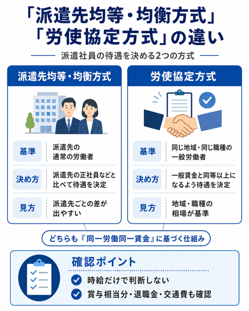 「派遣先均等・均衡方式」「労使協定方式」の違い