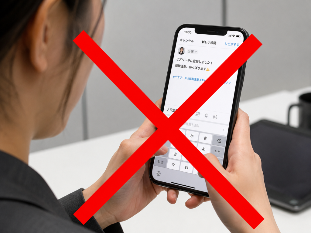 ビズリーチに登録したことをSNSで発信/バツマーク