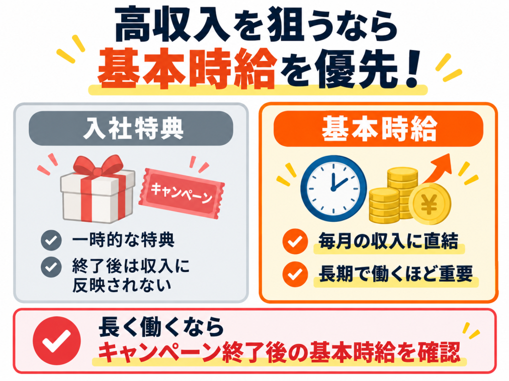 高収入を狙うなら基本時給を優先